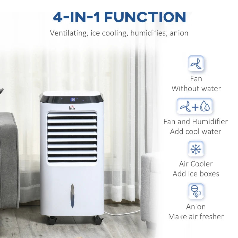 White Portable Evaporative Air Cooler with Anion Ice Cooling and Humidifier