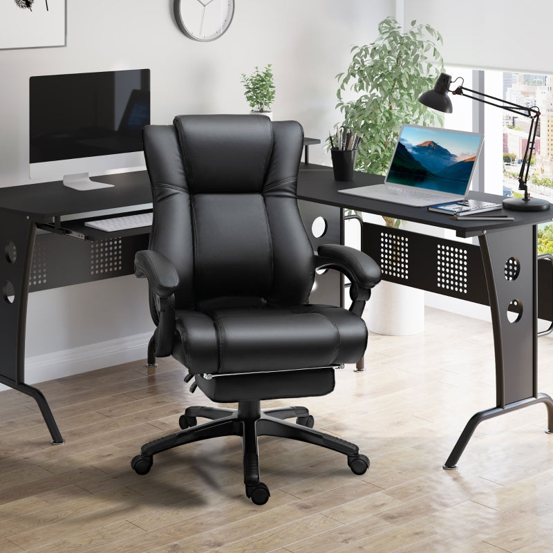 Black Executive Office Chair with Footrest and Wheels