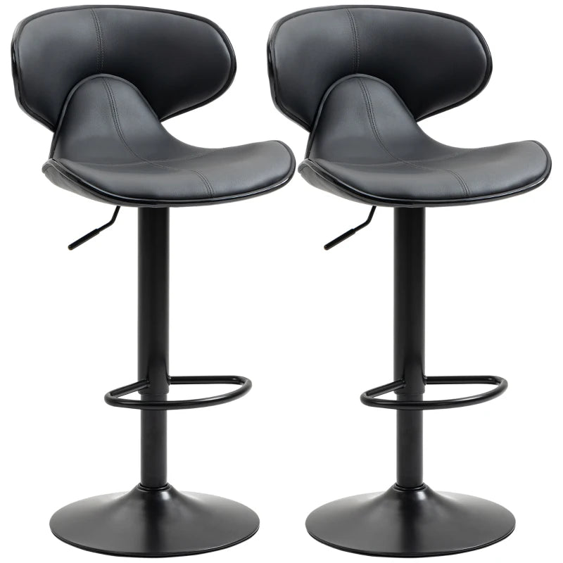 Grey Adjustable Swivel Bar Stools Set of 2 with Footrest and Backrest