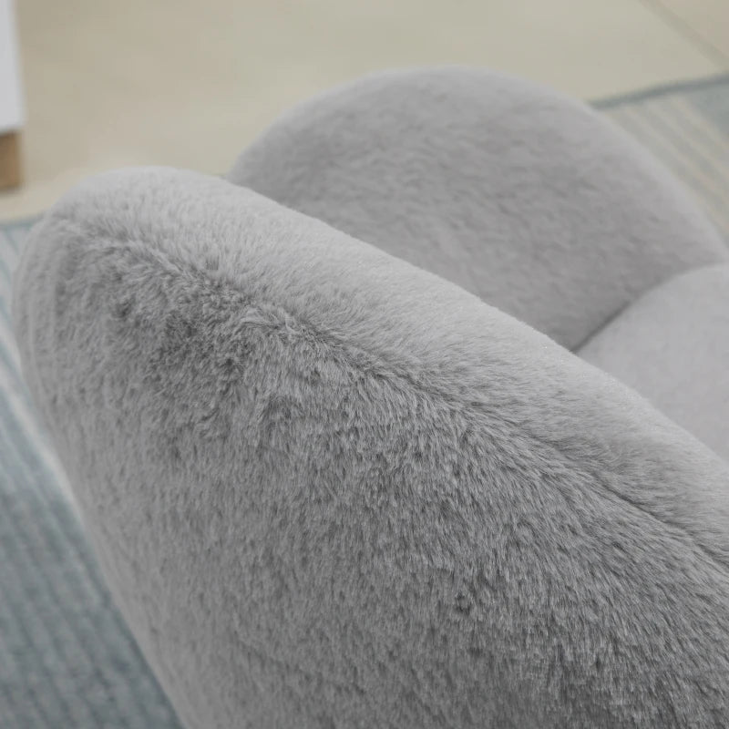 Grey Fluffy Rolling Desk Chair for Home Office or Bedroom