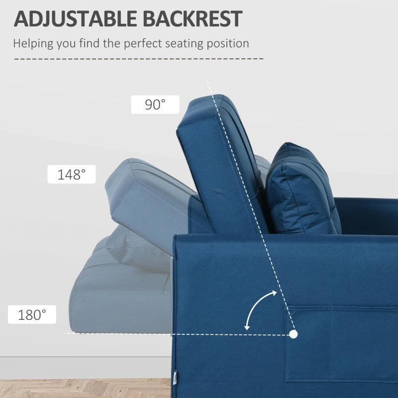 Blue Convertible Sleeper Chair with Adjustable Backrest and Side Pockets