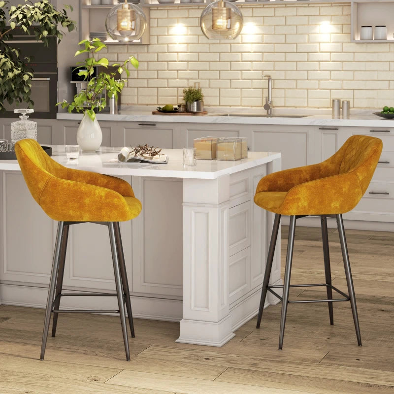 Brown Velvet Bar Stools Set of 2