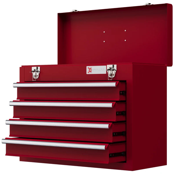 Red 4-Drawer Lockable Metal Tool Box with Handle and Ball Bearing Runners