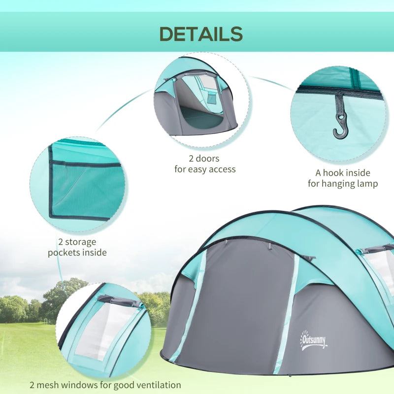 4 Person Tiffany Blue Pop Up Camping Tent with Vestibule