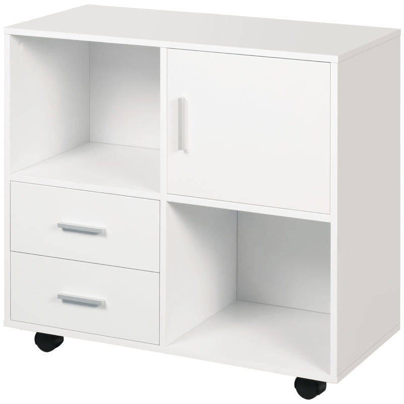 White Printer Stand with Shelves, Drawers & Compartment, Mobile Office Table