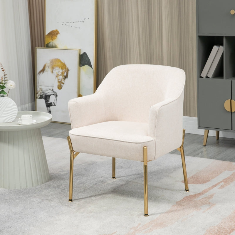 White Fabric Modern Armchair with Metal Legs