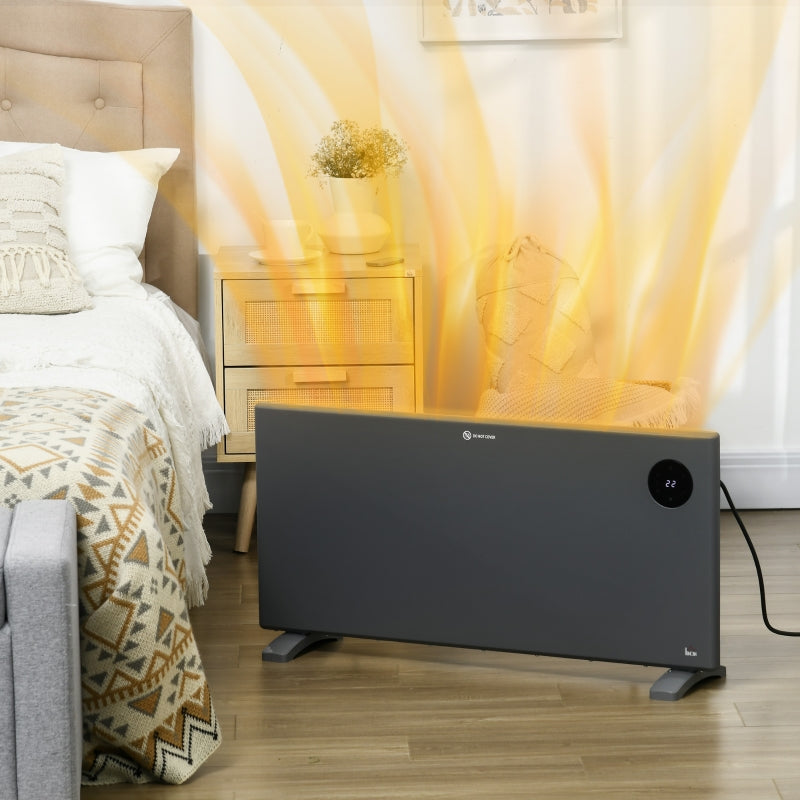 Grey Electric Convector Heater - Adjustable Thermostat, Timer