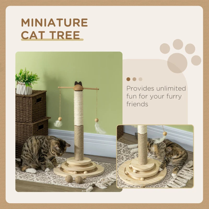 Cat Tree with Scratching Post and Toy Ball - Natural