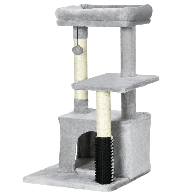 Grey Cat Climbing Tower with Scratching Post & Toys - 48x48x85cm