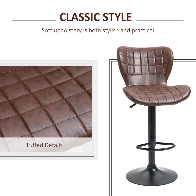 Brown Swivel Bar Stools Set of 2 - Adjustable Height, PU Leather, Backrest & Footrest