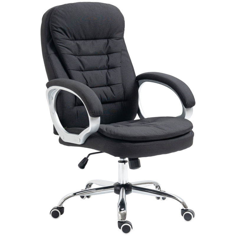 Black Linen Ergonomic Office Task Chair with Armrests & Swivel Wheels