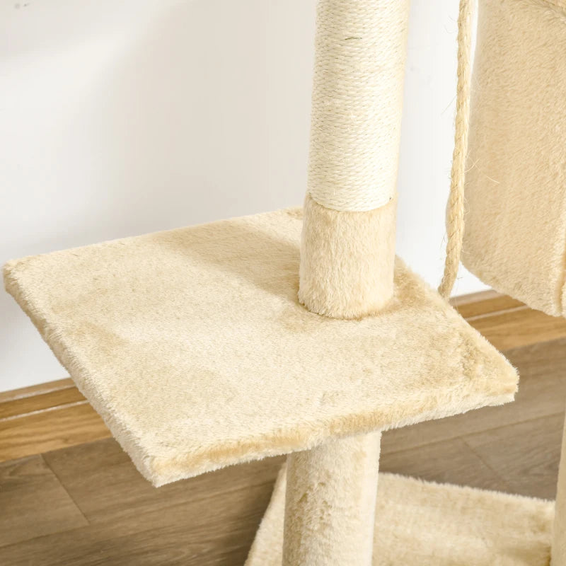 Beige Cat Tree Condo with Toys - 4-tier 114cm Tall