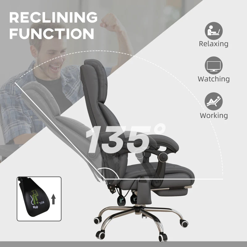 Grey Ergonomic Massage Office Chair with Heat and Footrest