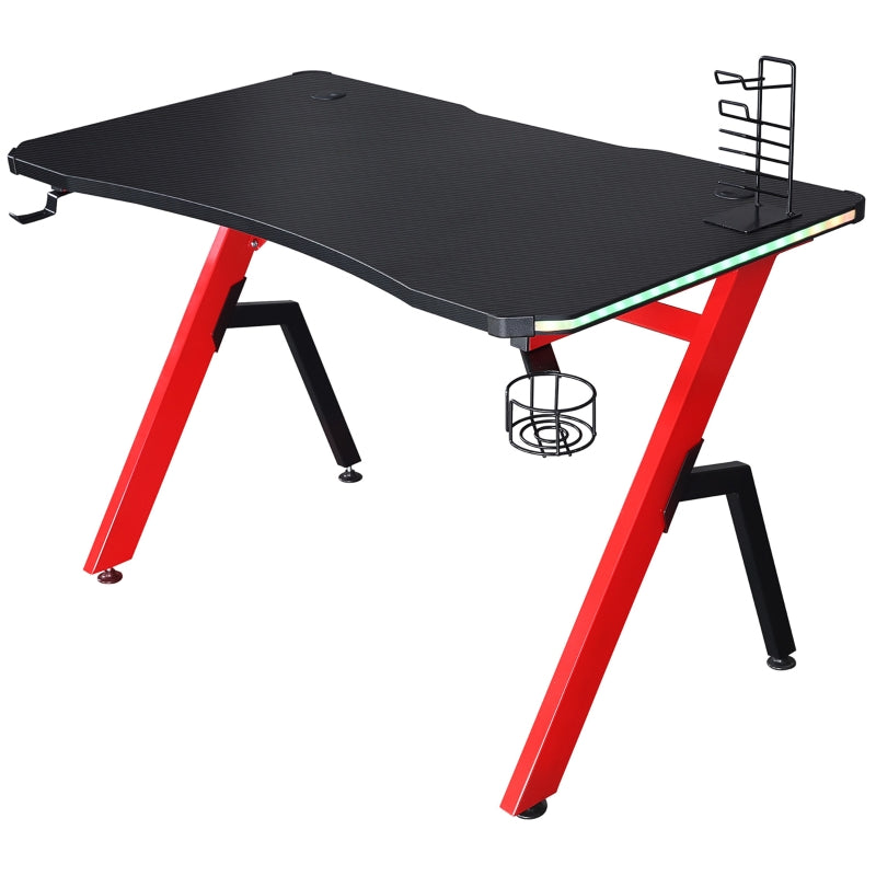 RGB Gaming Desk with Carbon Fibre Surface, Black/Red, 120 x 66cm