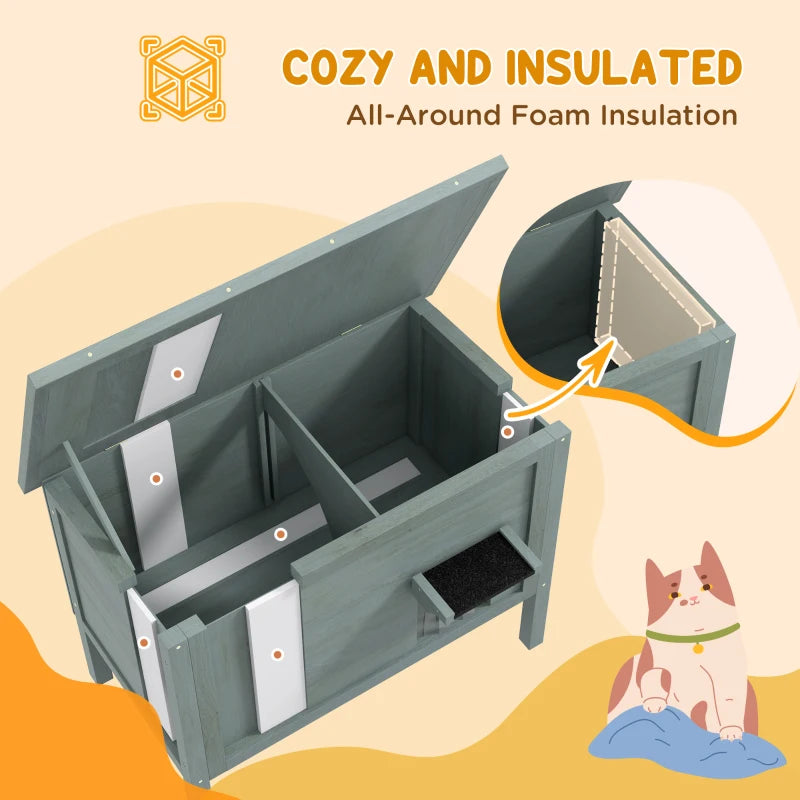 Charcoal Grey Outdoor Cat House with Insulated Design