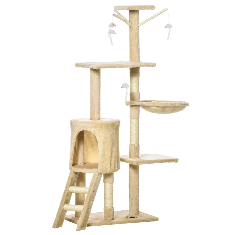 Beige Cat Climbing Tower with Scratching Post - 135cm