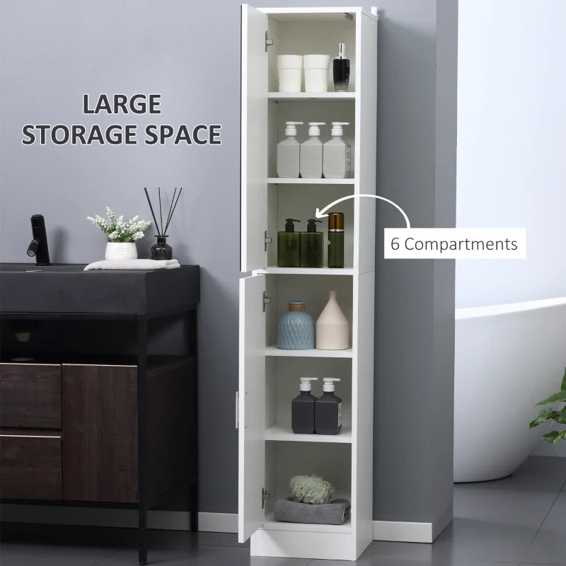 White Mirrored Tall Bathroom Storage Cabinet