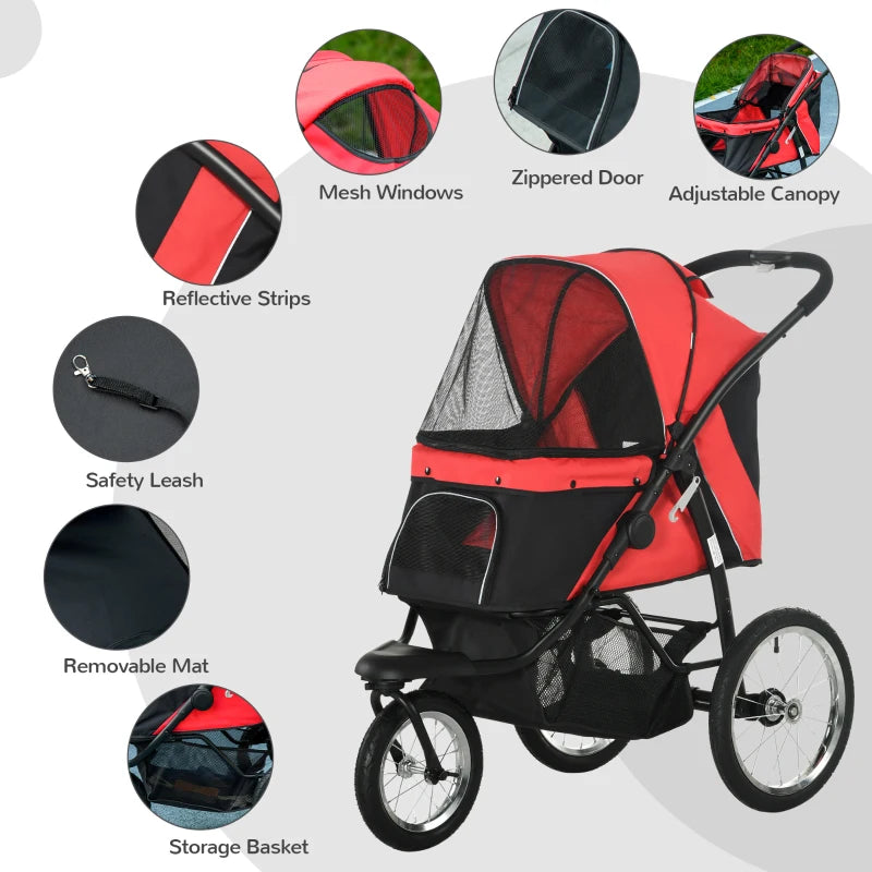 Red Foldable Pet Stroller for Small to Medium Dogs