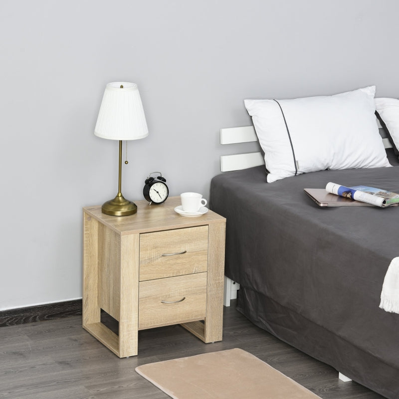Brown 2-Drawer Nightstand with Elevated Base