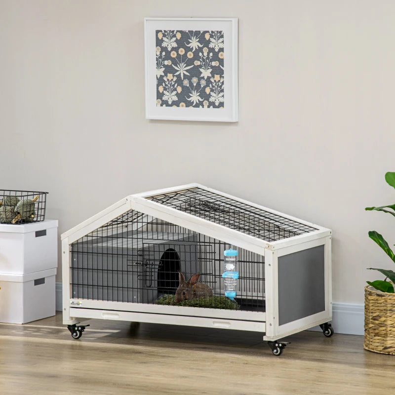 Dark Grey Small Animal Hutch with Wheels and Water Bottle