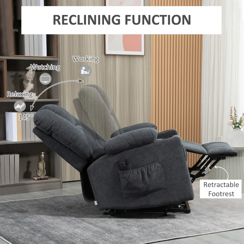 Charcoal Grey Elderly Lift Chair with Remote Control and Storage