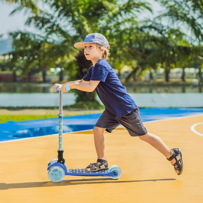 Blue Foldable Kids Scooter with Flashing Wheels