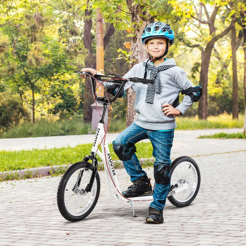 White Kids Kick Scooter with Adjustable Height and Dual Brakes
