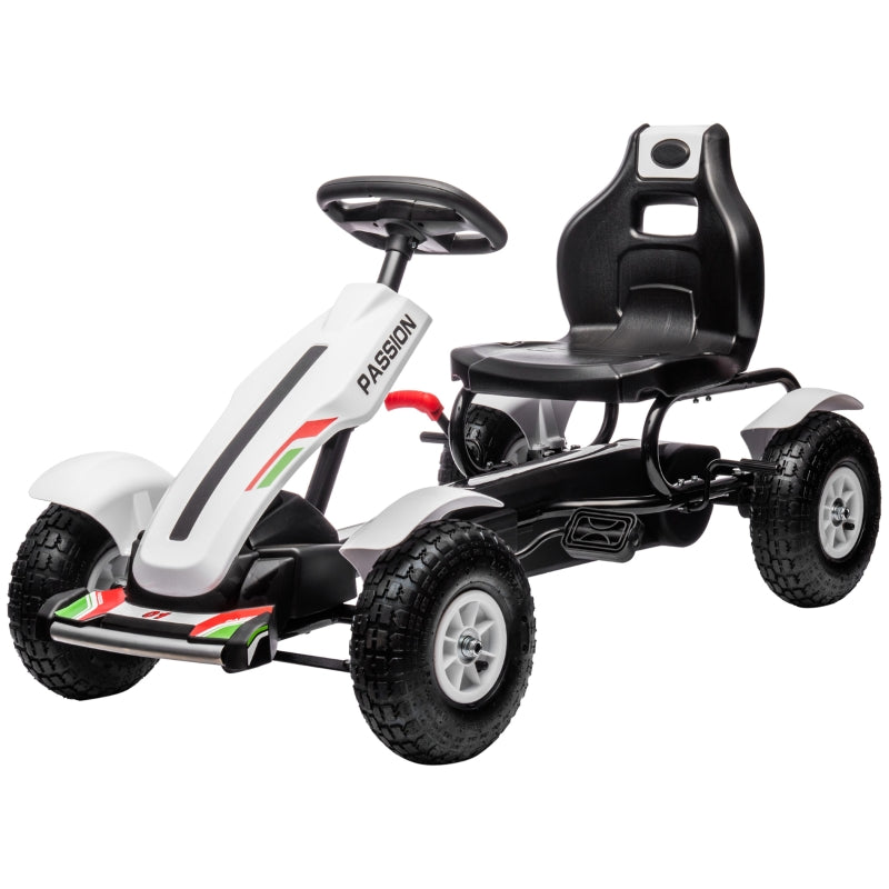 White Kids Pedal Go Kart with Adjustable Seat and Handbrake