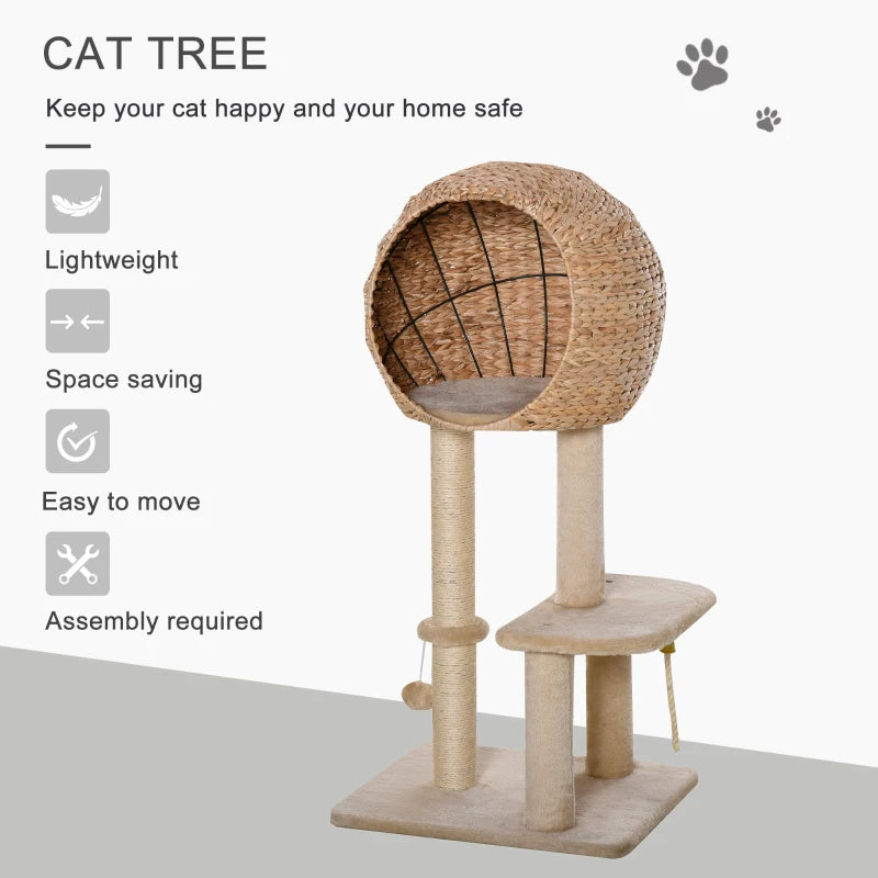 Cat Climbing Tower 100cm with Scratching Post and Toys - Grey