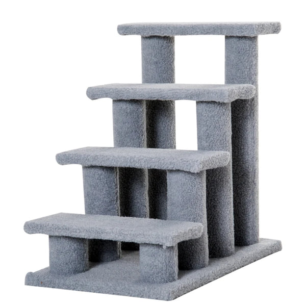 Grey Pet Stairs for Dogs and Cats - 4 Step Bed and Sofa Climbing Ladder 63x43x60 cm