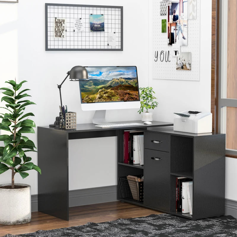 Black L-Shaped Computer Desk with Spacious Storage