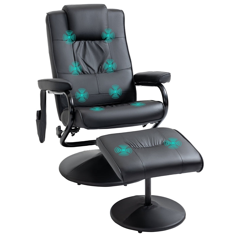 Black Swivel Massage Recliner Chair with Footstool