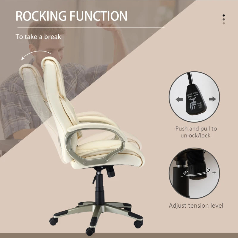 High Back Cream White Office Chair with Rocking Function