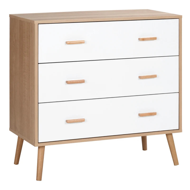 3-Drawer White and Natural Bedroom Storage Cabinet