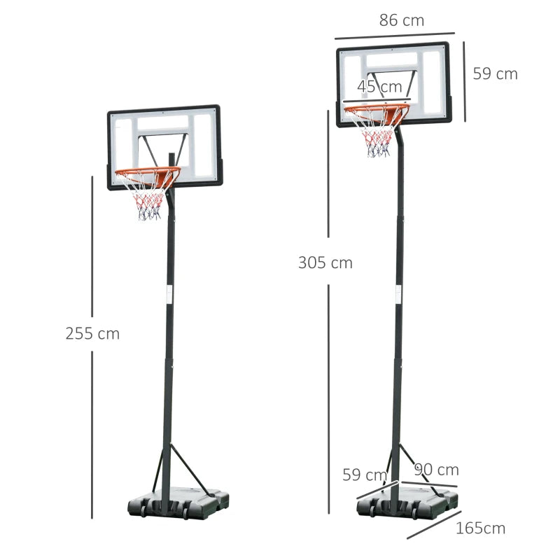 Adjustable Black Freestanding Basketball Hoop with Backboard and Wheels