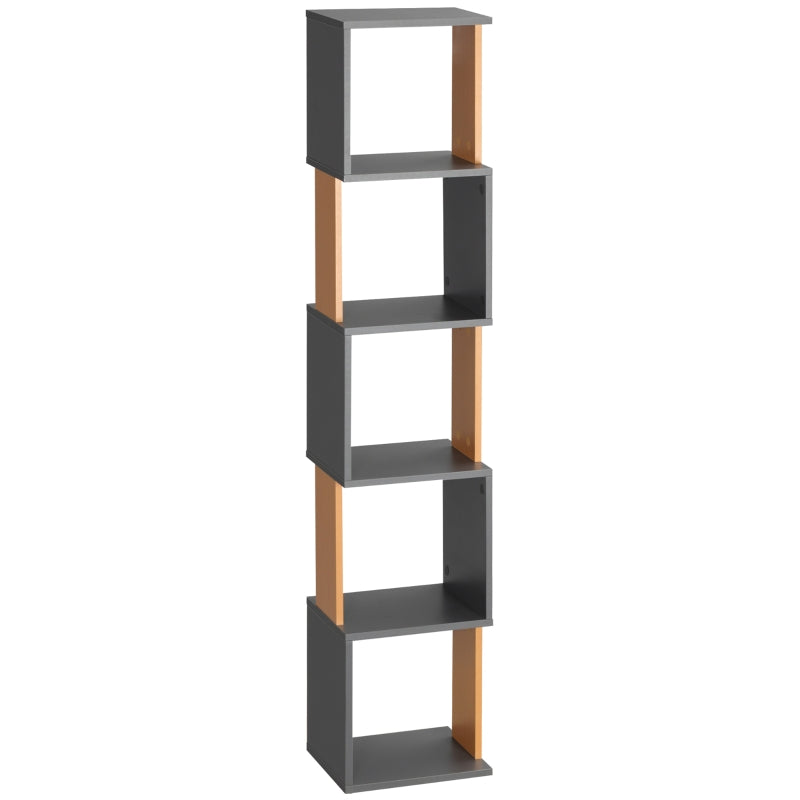 Dark Grey 5-Tier Freestanding Bookshelf for Home Office
