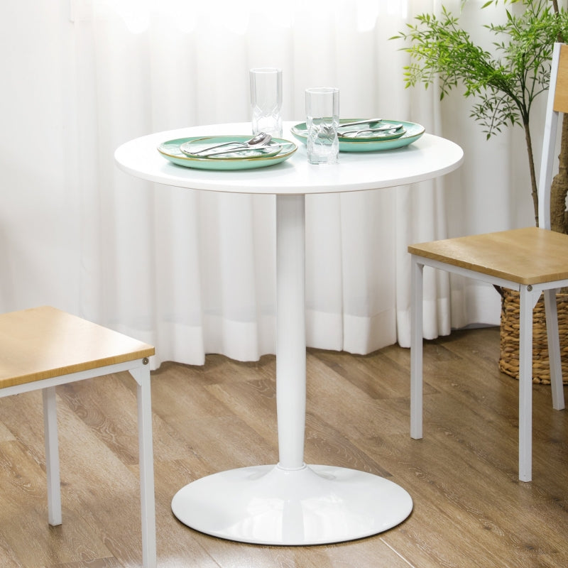 White Round Dining Table with Steel Base - Modern Small Dining Room Table