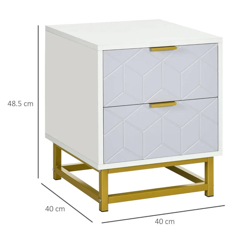 Grey and White 2-Drawer Bedside Table with Steel Frame