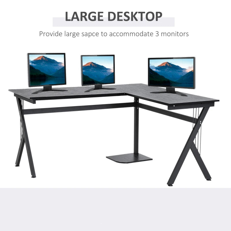 Black L-Shaped Corner Computer Desk with CPU Stand