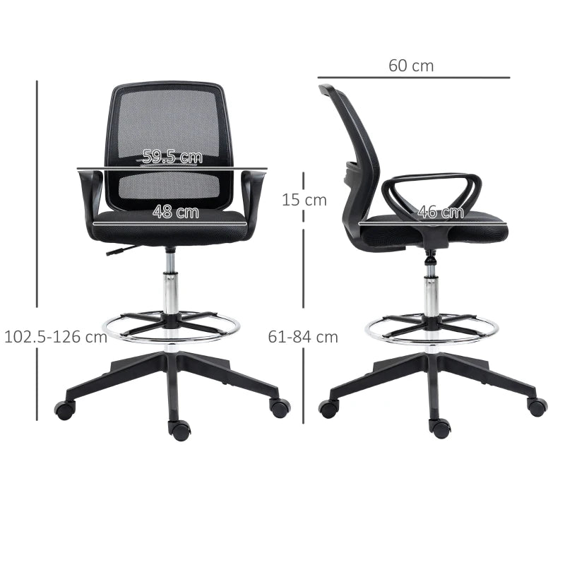 Black Mesh Drafting Chair with Adjustable Height and Footrest