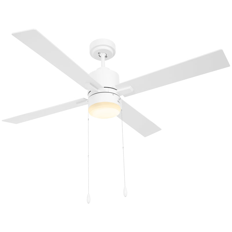 White & Natural Tone Flush Mount Ceiling Fan with LED Light