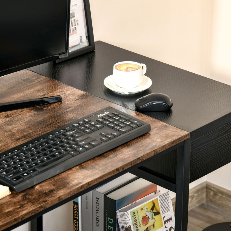 Black Computer Desk with CPU Stand and Drawer, Steel Frame, 120x60x75cm