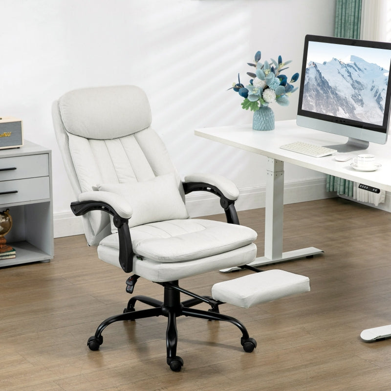 Massage Office Chair with Heating, Lumbar Support, Reclining Back - Cream White