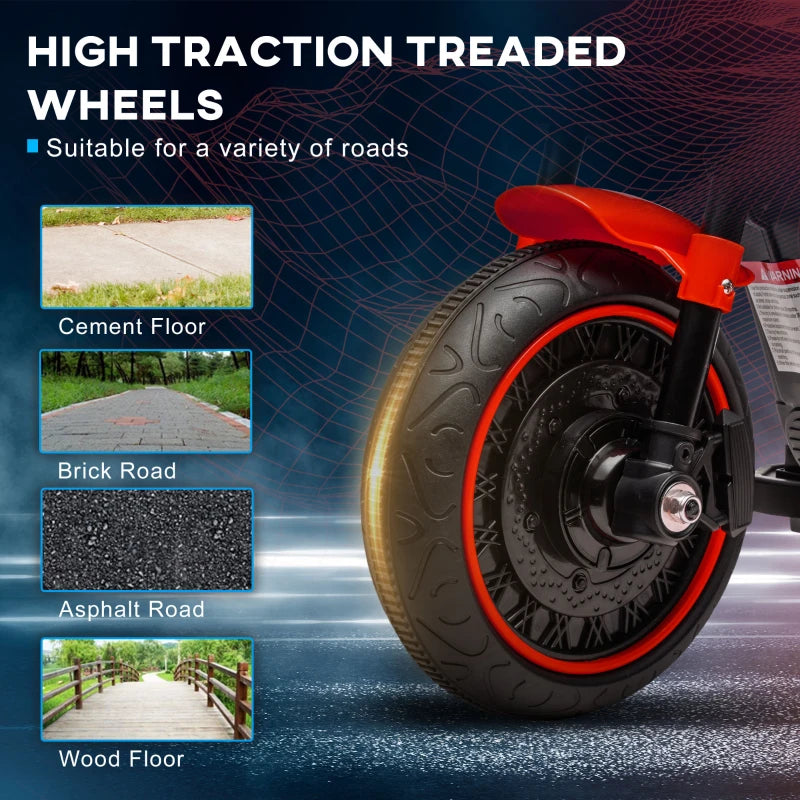 Red 6V Electric Motorbike with Training Wheels, One-Button Start