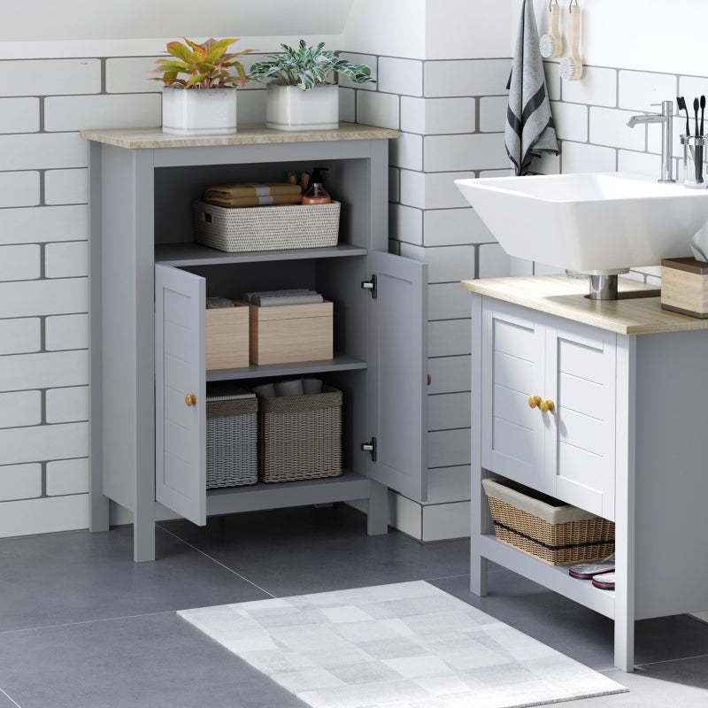 Grey Bathroom Floor Cabinet with Double Doors and Adjustable Shelf