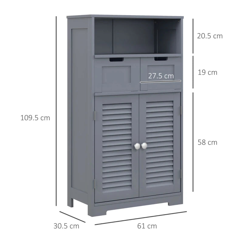 Grey Bathroom Storage Unit with Shelf, Drawers & Cupboard