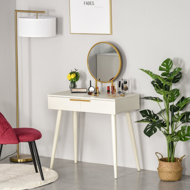 White Round Mirror Dressing Table with Drawers