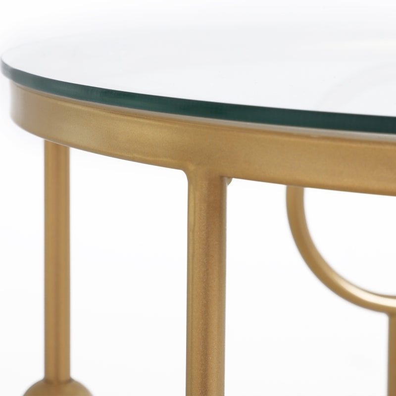 Gold Round Nesting Coffee Tables Set of 2 with Glass Top