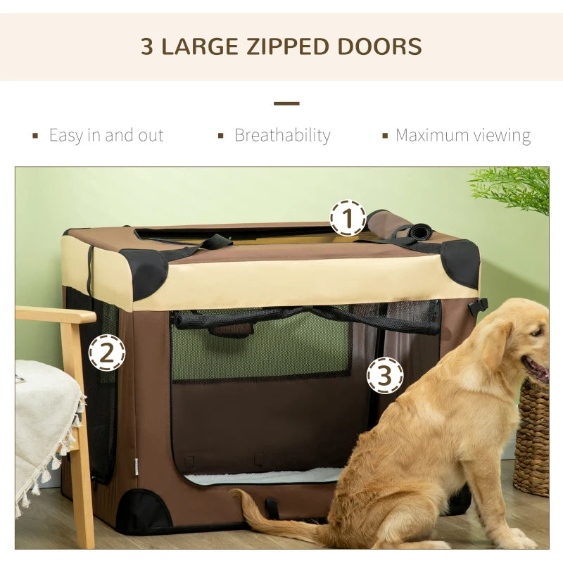 Foldable Pet Carrier with Cushion for Medium Pets - Brown