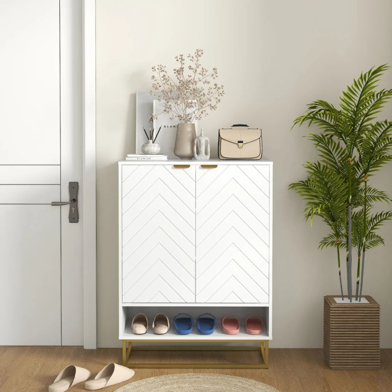 Modern White Shoe Storage Cabinet with Adjustable Shelf and Vents - Holds 12 Pairs